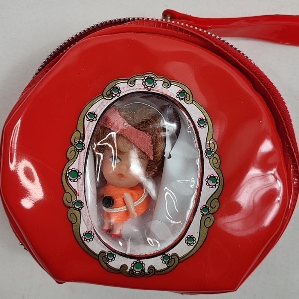 Liddle Kiddle Clone Doll in Round Red Vinyl Purse with Strap